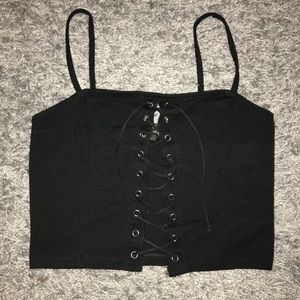 Black lace up crop top